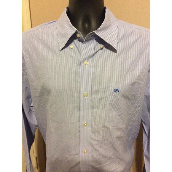 Samuel Adams Southern Tide Button Down Classic Fit Shirt Size Large Blue Striped - Picture 2 of 9